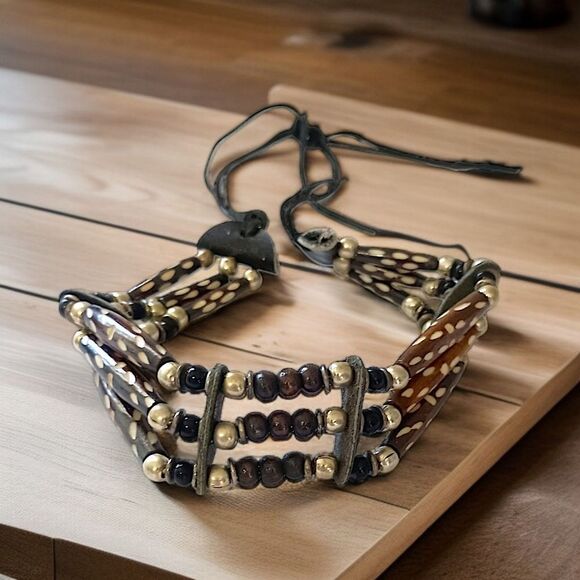 Native American Style Choker Necklace Ceramic Beaded Tribal Ethnic Bohemian - Picture 10 of 16